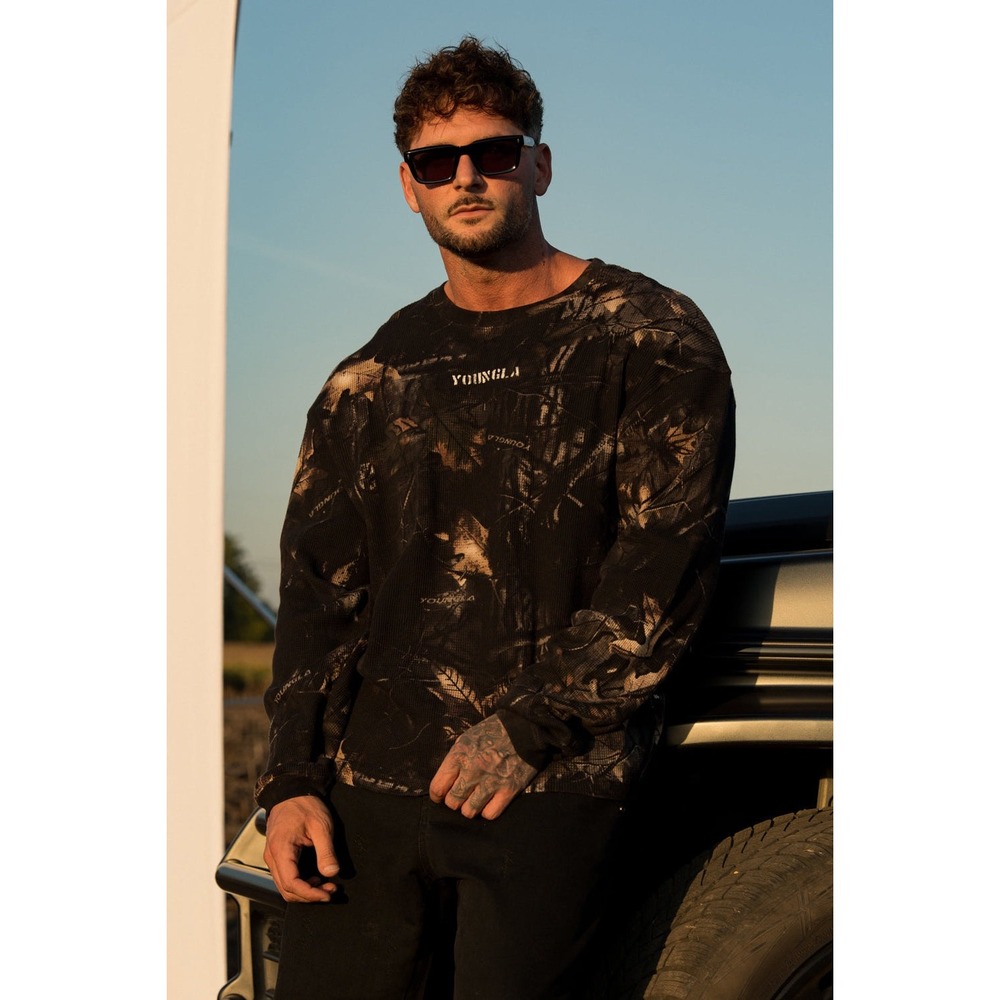 YoungLA Mens Real Tree Camo Waffle Knit Thermal Long Sleeve Shirt M YLA-B026